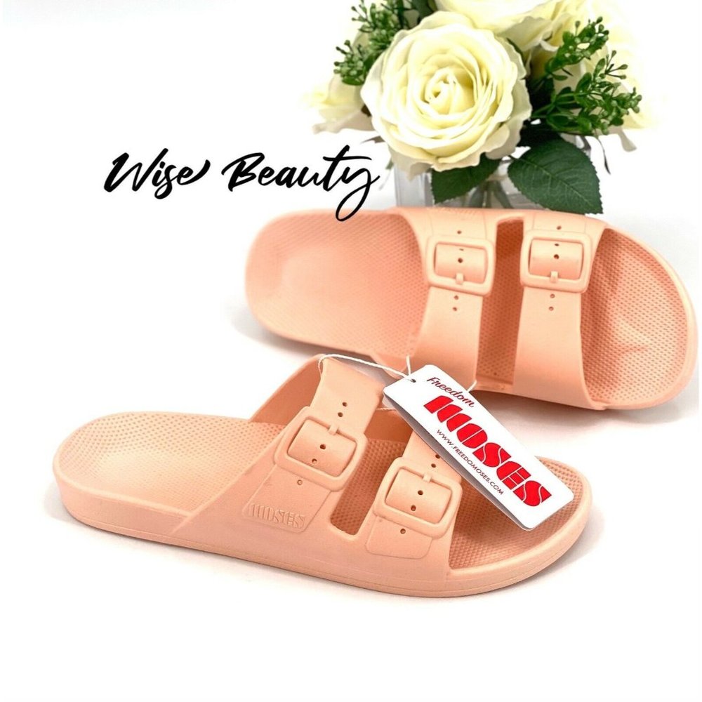Freedom Moses Womens Two Band Slide Sandals Peach Baby Size 10-10.5 Shoe NWT!